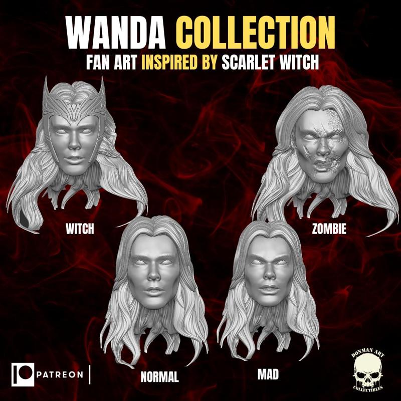 Wanda Collection, fan art heads inspired by Scarlet Witch