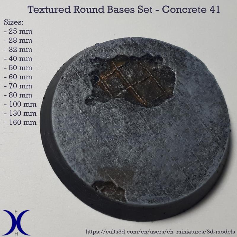 Round Bases Set – Concrete 41 Texture (25–160mm) | Perfect for Tabletop Wargames & RPG's