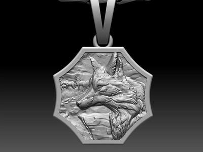 Wolf pendant Silver Gold  Print