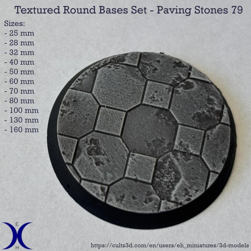 Round Bases Set – Paving Stones 79 Texture (25–160mm) | Perfect for Tabletop Wargames & RPG's