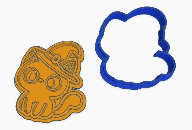 🐱 Witch Cat Cookie & Playdough Cutter + Stamp STL - Cute Halloween