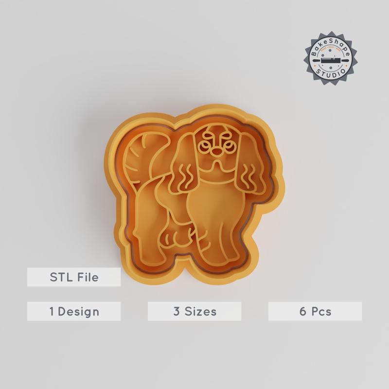 Cavalier King Charles Spaniel Cookie Cutter & Stamp Set, 6-Piece Dog Shape Fondant Tool, S/M/L Sizes