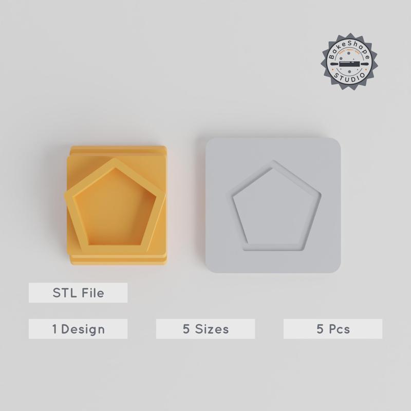 Pentagon Stamp Tile Set, Geometric Shape, 5 Sizes 20-40mm, Perfect for Clay & Cookie Craft