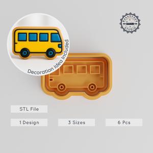 Bus Shape Cutter & Stamp Set, Cookie & Fondant Decorating, Public Transit, Passenger Vehicle, 3 Sizes, 6 Pieces