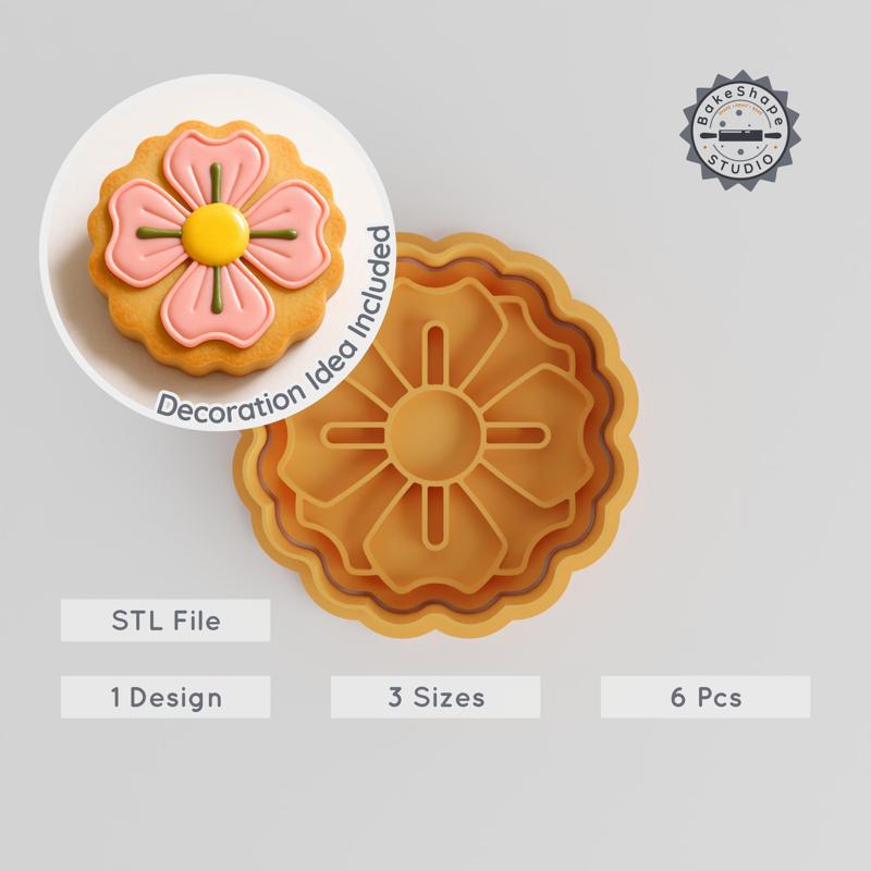 Anemone Flower Cookie Cutter & Stamp Set, Floral Bloom, Fondant Decor, Baking Tools, S/M/L Sizes