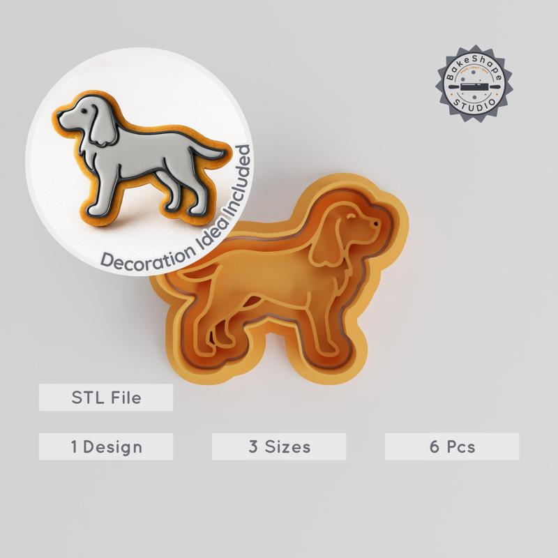 English Springer Dog Shape Cutter & Stamp Set, Perfect for Cookies & Fondant, 6 Piece Bundle in S/M/L Sizes