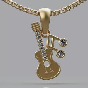Guitar pendant silver gold sterling printable jewelry 3D model