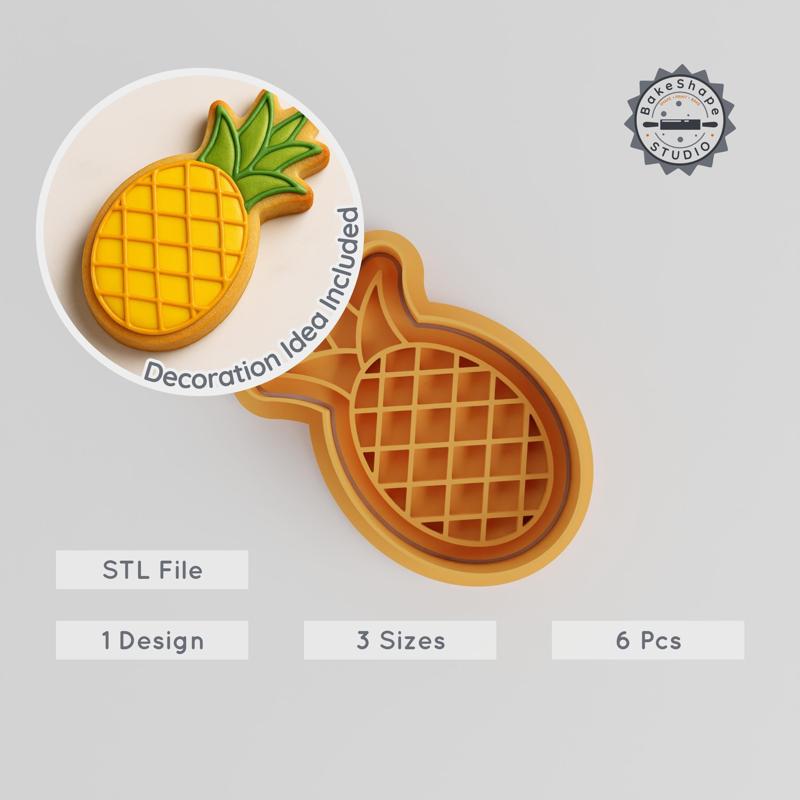 Garden Fresh Pineapple Cutter Set, Cookie & Fondant Stamp, 3 Sizes, Tropical Fruit Design