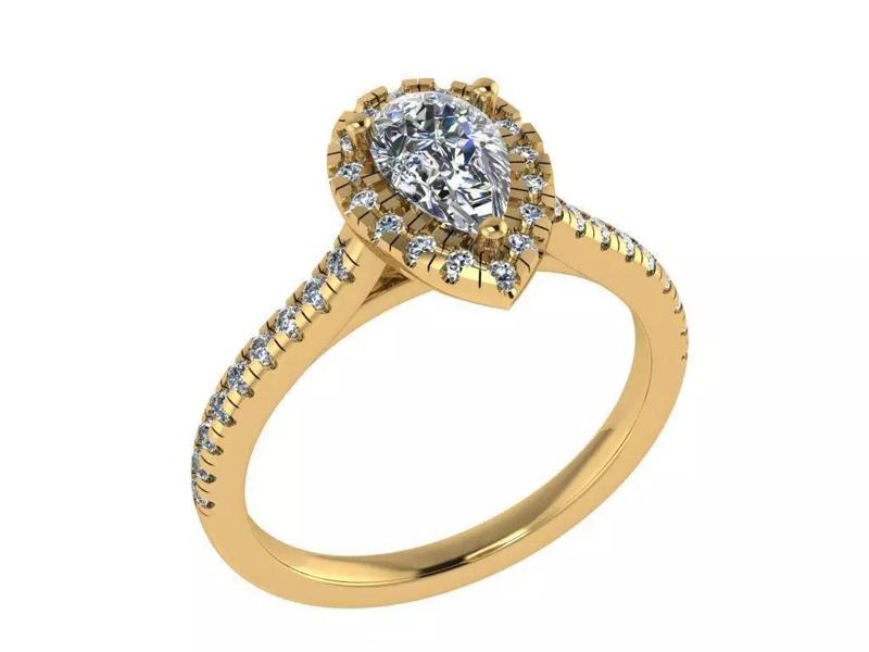 Ring284 pear halo engagement ring gold