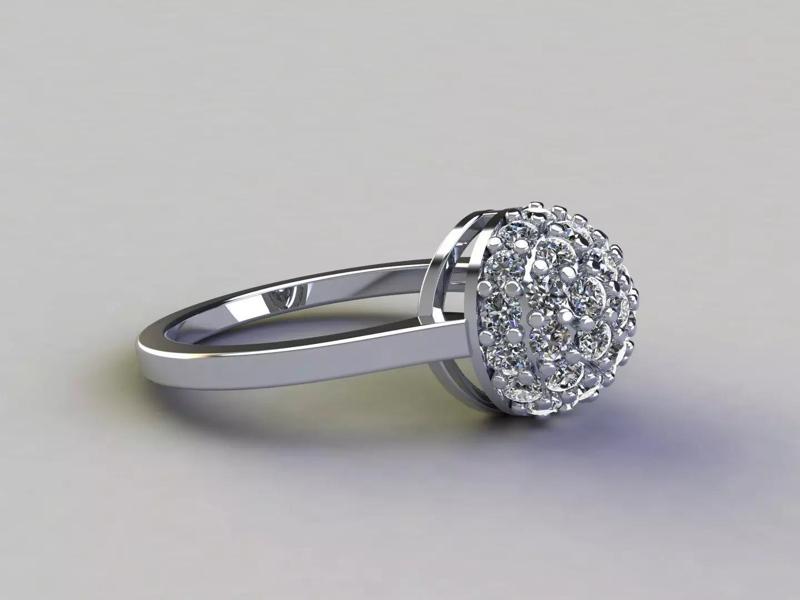 High Quality Silver Diamond Cluster Ring 3D Model