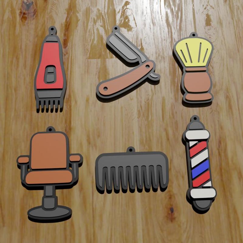 PACK 6 LLAVEROS / IMÁNES / KEYCHAIN / MAGNETS / MAGNETS PROFESSIONS: BARBER (STL AND 3MF)