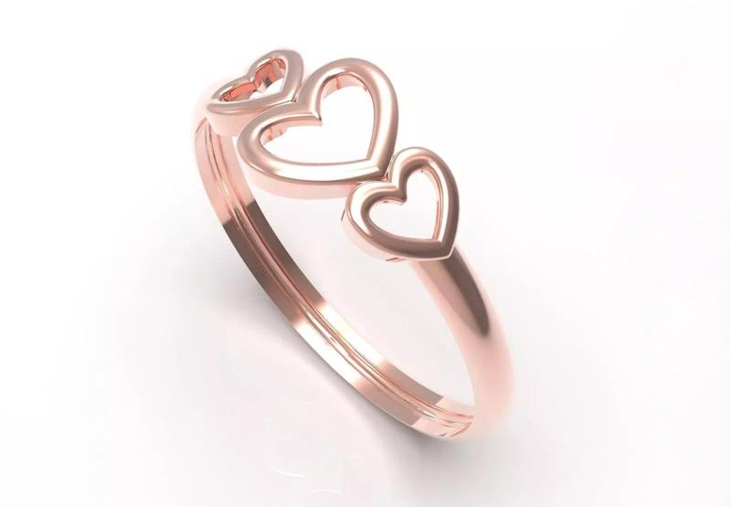Rose Gold Three Hearts stl Ring Model gr0129
