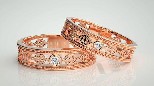 Solitaire Couple Band Ring 3dm stl render detail