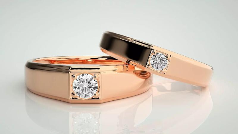 Solitaire Couple Band Ring 3dm stl render detail