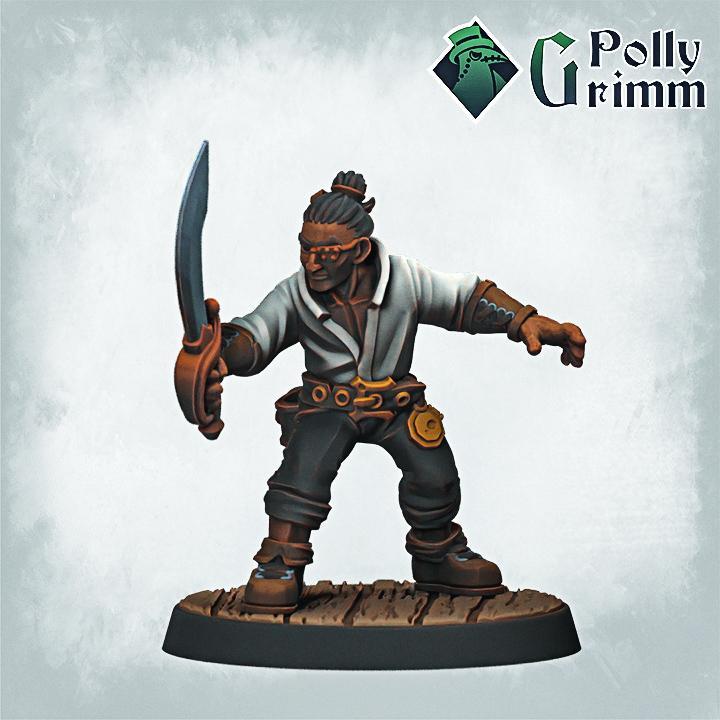 Tabletop historic miniature. Pirate marine set. Rogue combatant with sword