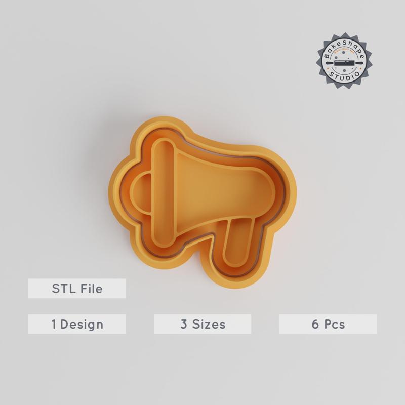 Bullhorn Cookie Cutter & Stamp Set, 3 Sizes, Perfect for Cookies & Fondant, Party & Celebration Theme