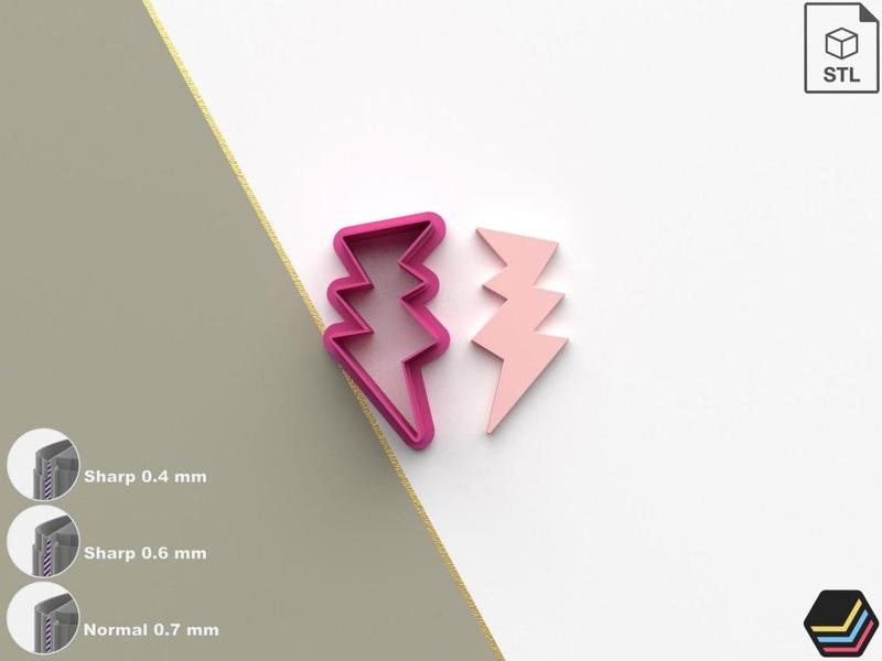 Polymer Clay Cutters Lightning | 6 Size 3 Cutter Versions | Digital Files for 3D Printing