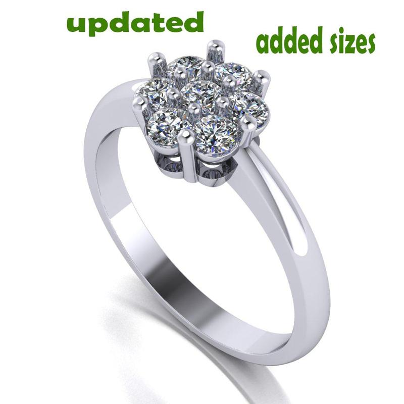 Printable STL jewelry engagement ring round flower 0.52ct