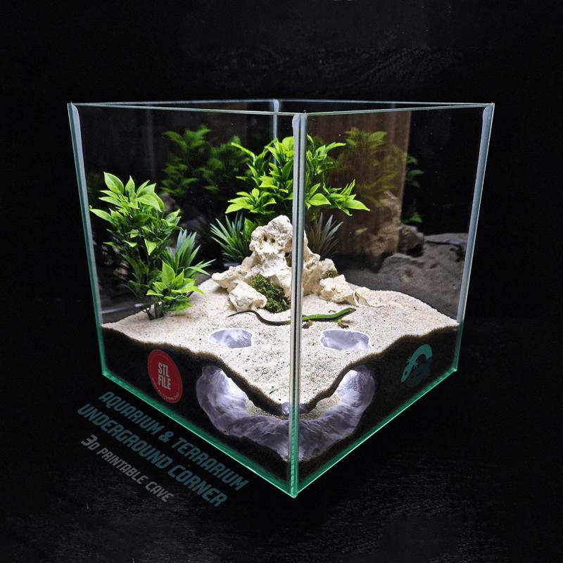 Aquarium & Terrarium Cave – Corner Reptile Hide, Shrimp Tunnel, Fish Burrow Decor