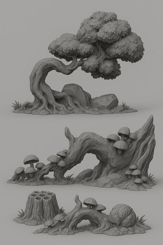 Fantasy Forest STL: Trees, Rocks & Mushrooms
