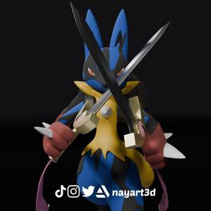 Action Figure Mega Lucario holding a Doublade