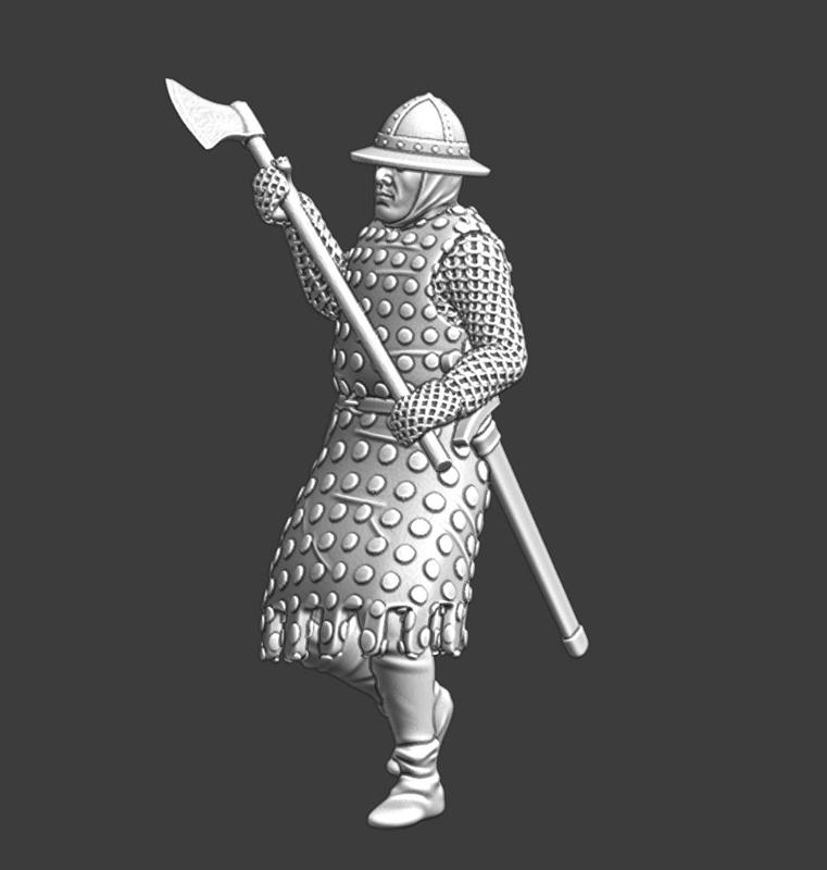 Medieval crusader infantryman with great axe
