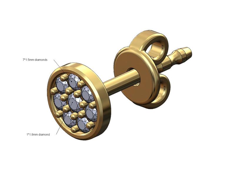 Round diamond cluster stud earring 3D print model