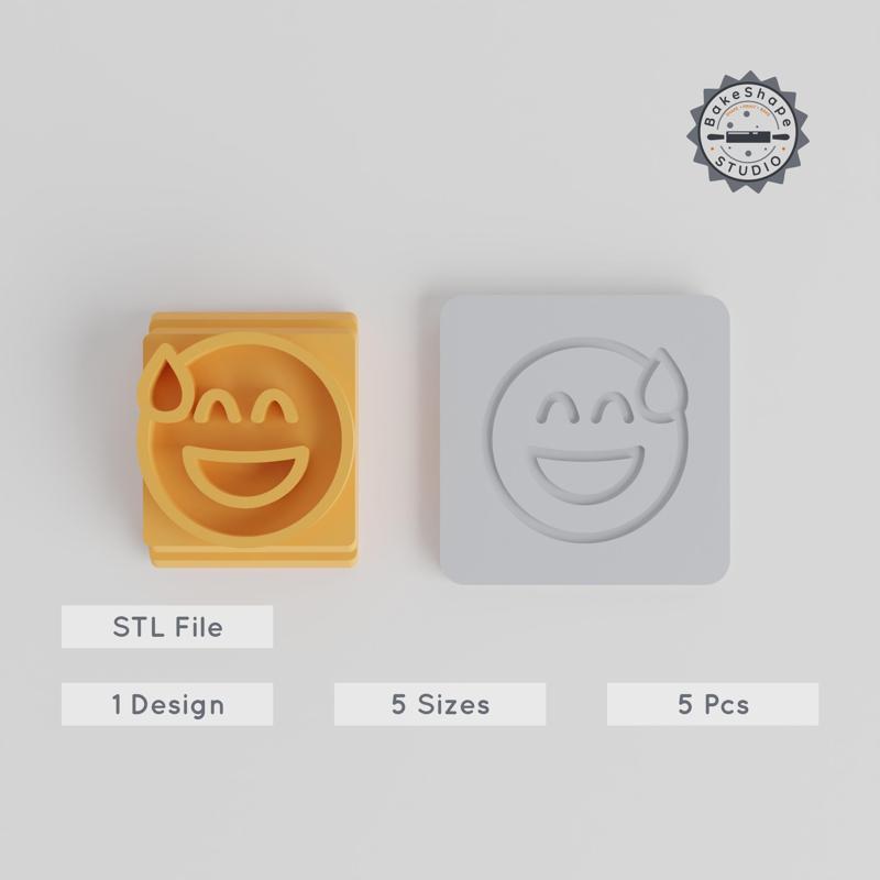 Nervous Laughter Stamp Tile Set, 5 Sizes, Emoji Face for Clay, Cookies & Fondant