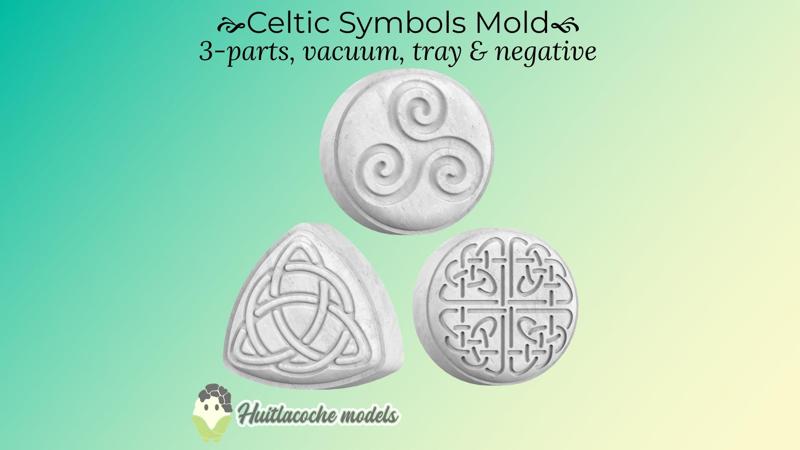 Celtic symbols mold: 3-parts mold, tray, vacuum forming, negative