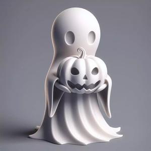 Minimal Halloween Ghost with Pumpkin Head
