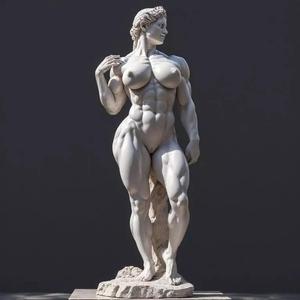 Sculpted Perfection Wavy Hair and Bulging Muscles Define Female