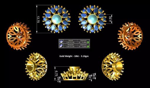 Polki Diamond Earring - Gold Cluster Tops No9