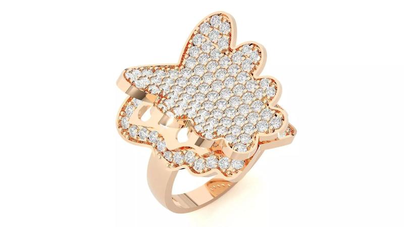 Flying Butterfly Diamond Ring 3dm stl renders details