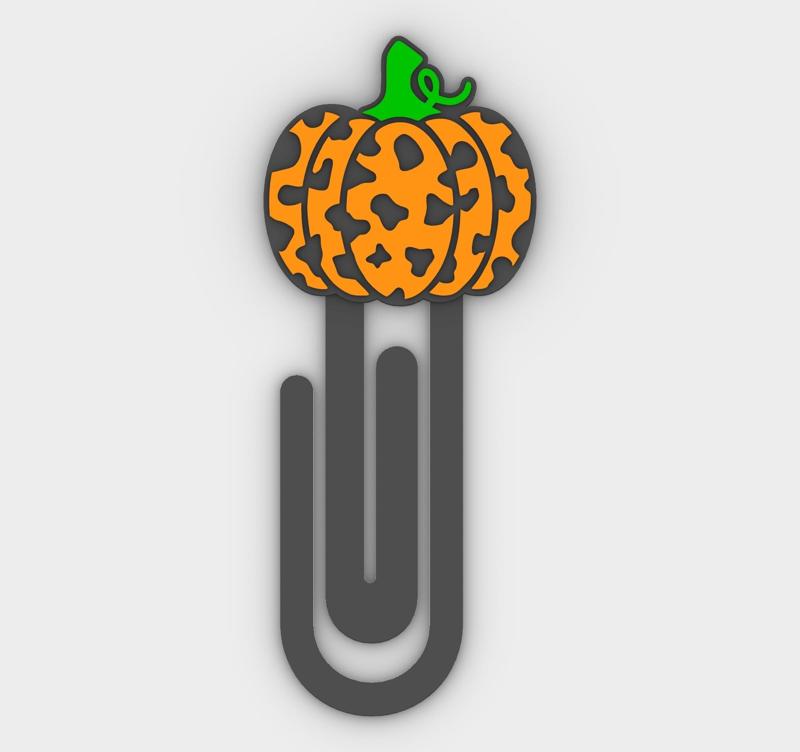 Paperclip - Pumpkin with cow spots bookmark - 3MF pre-painted , STL