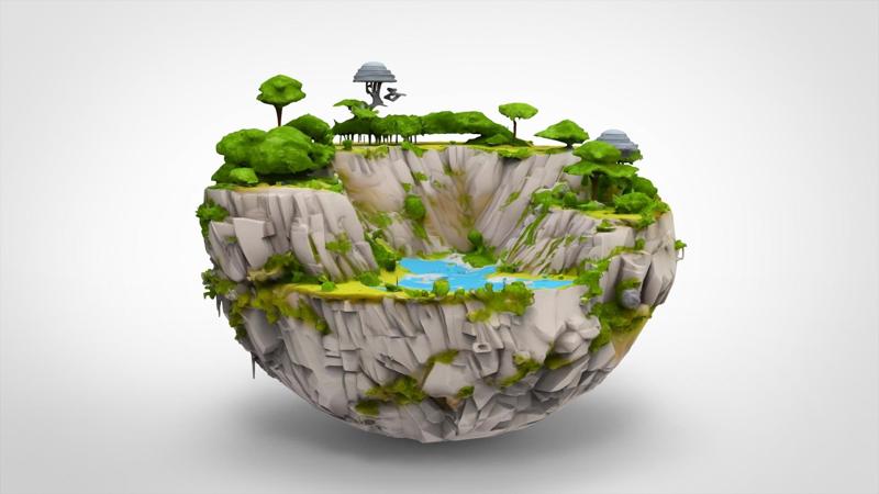 Spherical Island with Lake