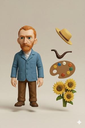 🎨 Vincent van Gogh - Stylized 3D Figure with Accessories 🌻👒