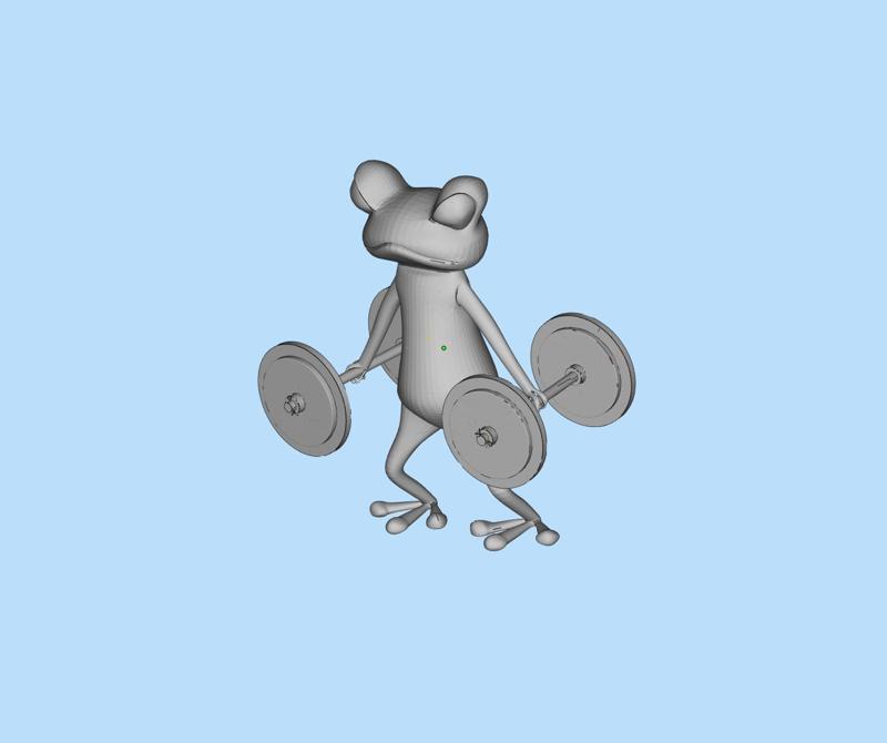 Weightlifting frog figurine, miniature scene digital model