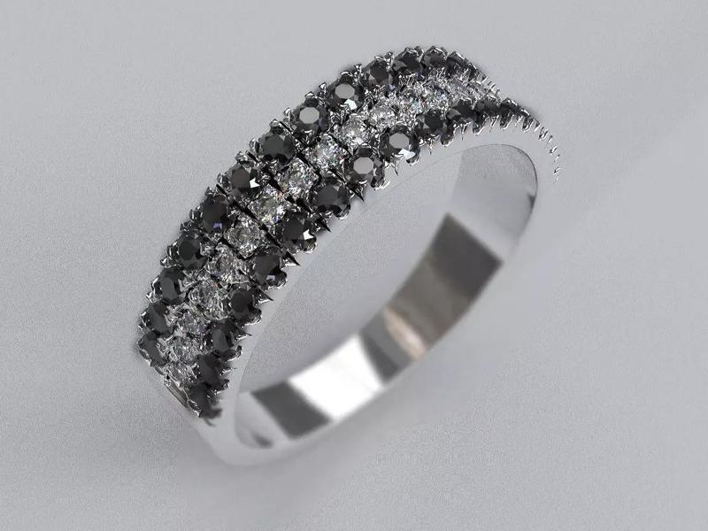 Stylish womens ring with three rows of stones 476