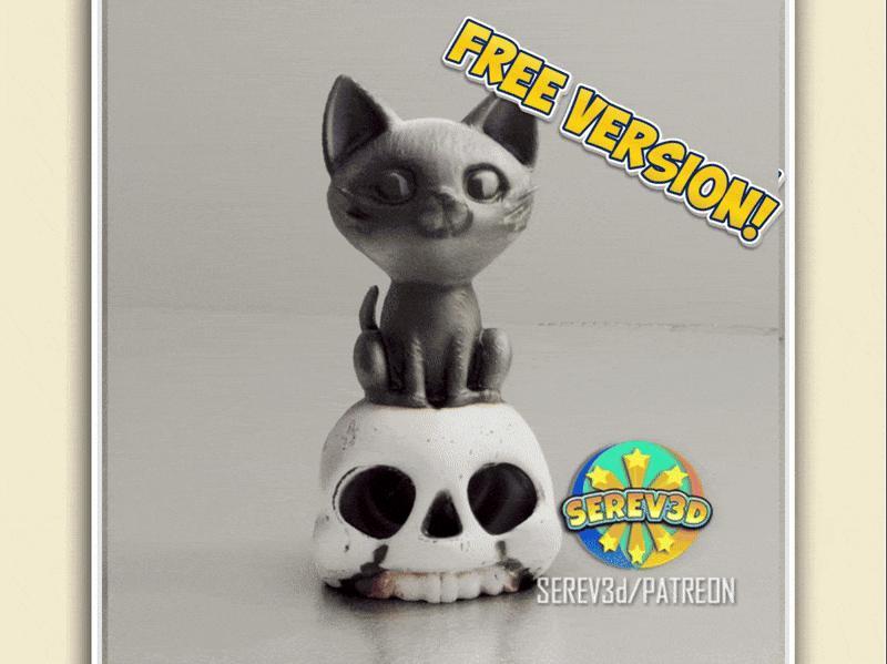 Cat on Skull-LED tealight Halloween decor-Serev3d