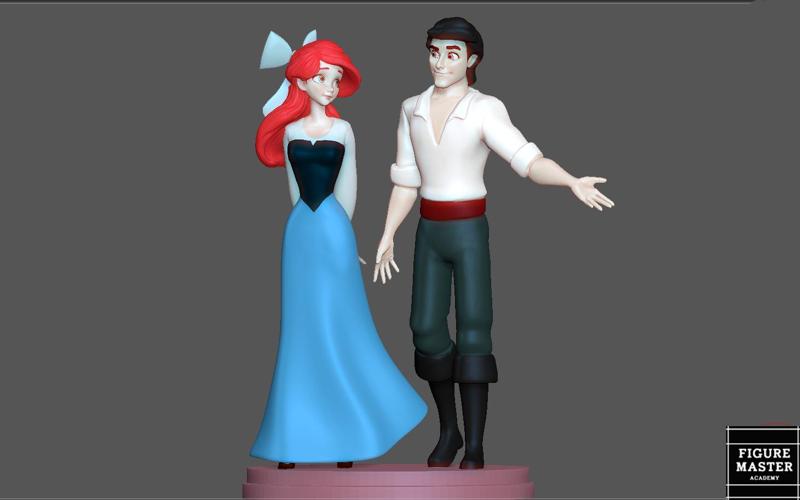 ARIEL LITTLE MERMAID WITH PRINCE ERIC DISNEY ANIMATION CHARACTER STATUE PRINCESS 3D PRINT