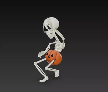 Dancing Skeleton with Pumpkin - Stylized Halloween 3D Model
