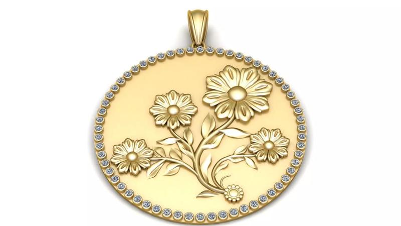 Floral Round Pendant 3D Printable Model
