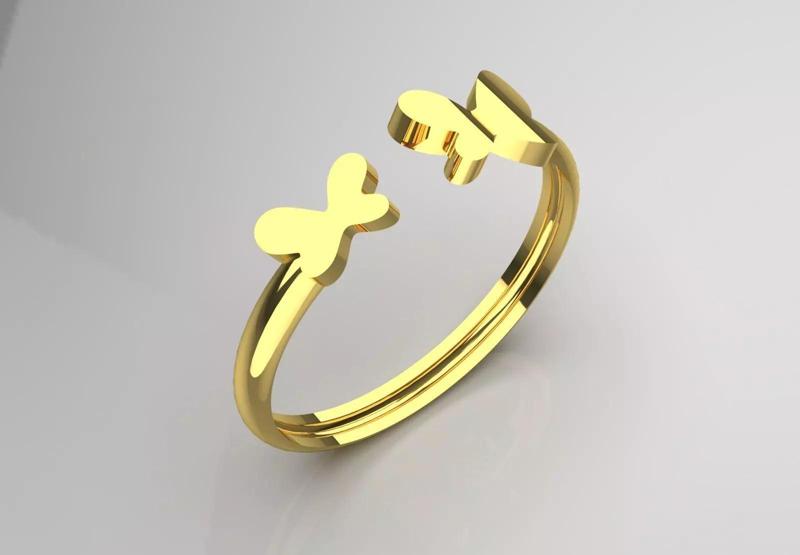 Open-ended Butterfly and Flower Gold Ring Model gr0128
