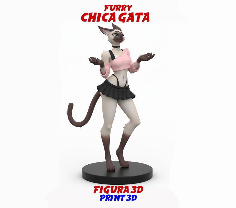 FURRY SCULPTURE OF CAT GIRL 3D - FIGURINE WITH BASE