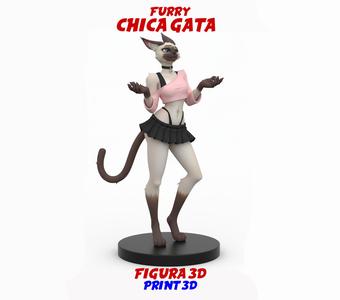 FURRY SCULPTURE OF CAT GIRL 3D - FIGURINE WITH BASE