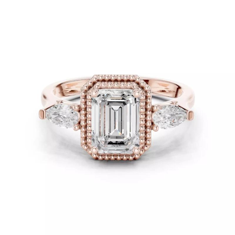 Trio Emerald Pear Solitaire Ring 3dm stl renders animation video