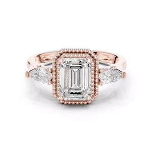 Trio Emerald Pear Solitaire Ring 3dm stl renders animation video