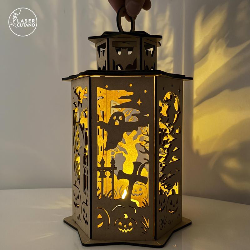 Halloween Lantern SVG | Haunted House Witch Candle Holder | Laser Cut Tea Light Box