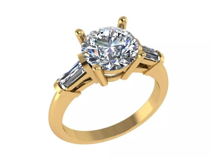 Ring208 gold engagement ring with baguette cut diamonds