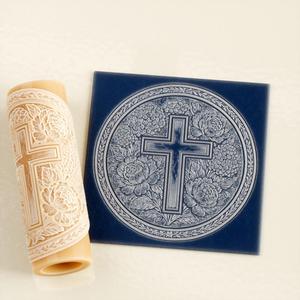 Floral Cross Texture Roller – Texture Roller for Polymer Clay, Fondant, Pottery and Crafts